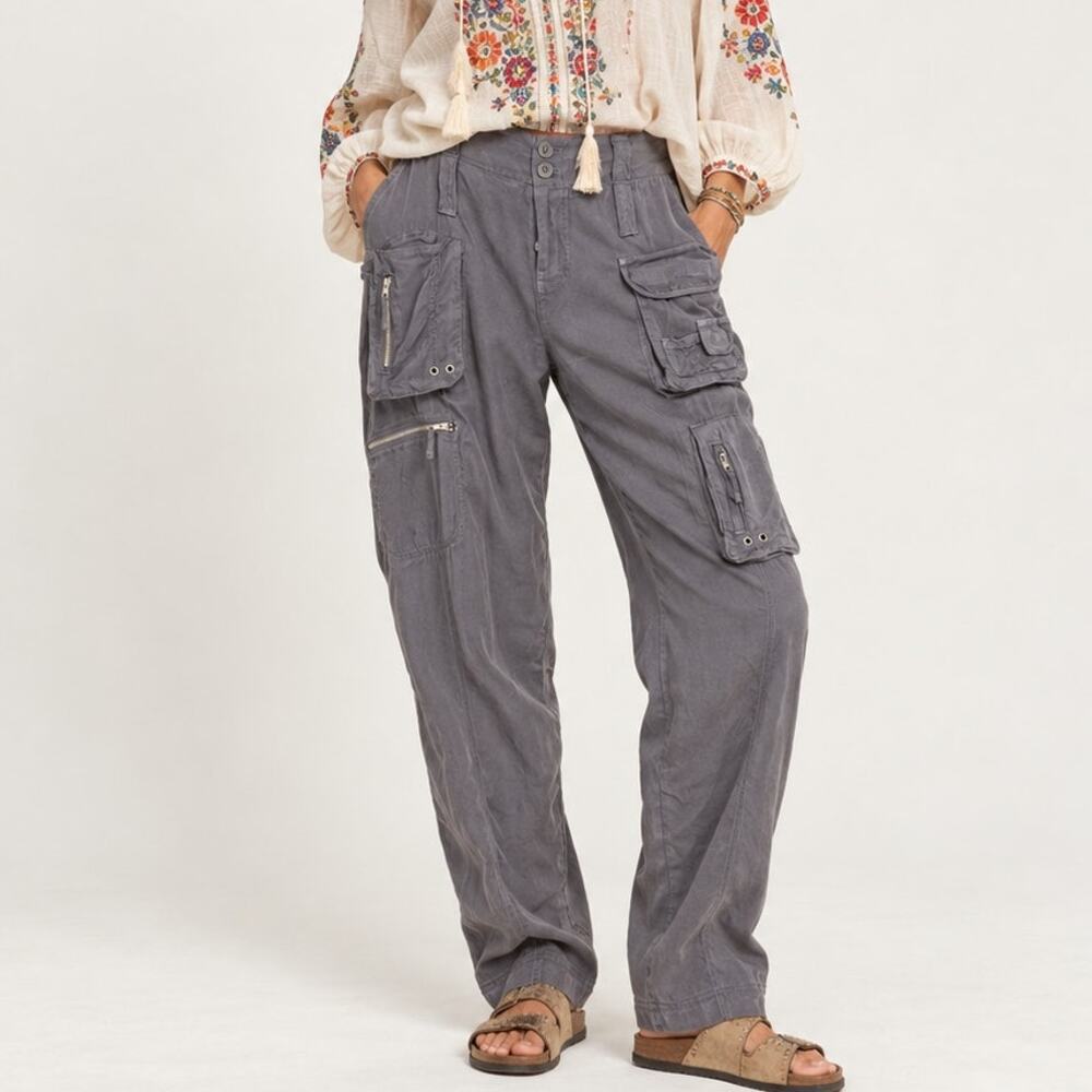 Pete & Greta Johnny Was Cargo Pants cupra rayon gray sz 10